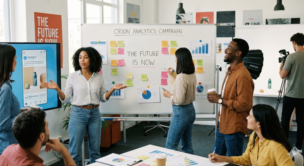 The title of the marketing campaign shown in the image is ORION ANALYTICS CAMPAIGN.